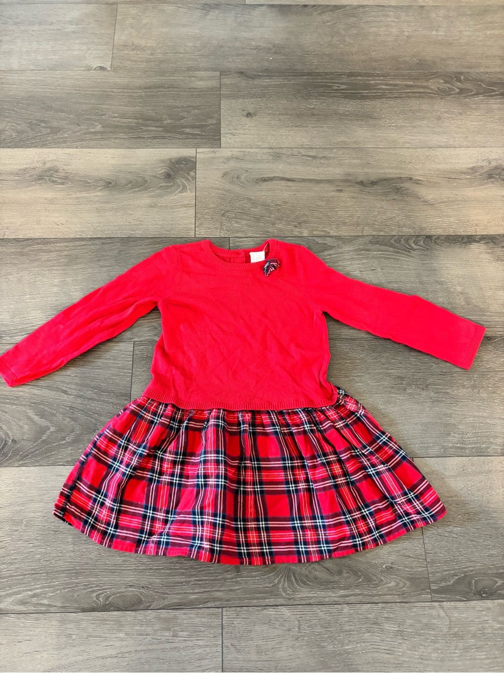 H&M Red Girls Knit Dress with Plaid Bow